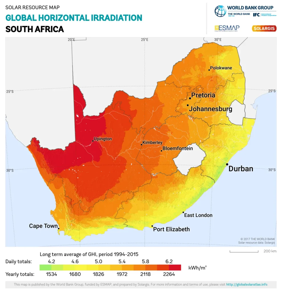 Peak Sun Hours Map South Africa