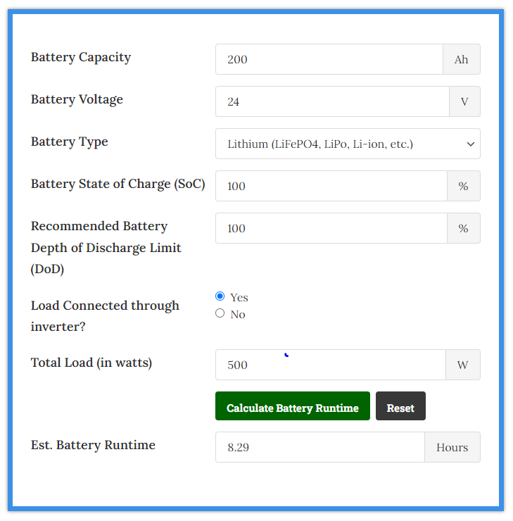 how long will a 24v 200ah battery last?